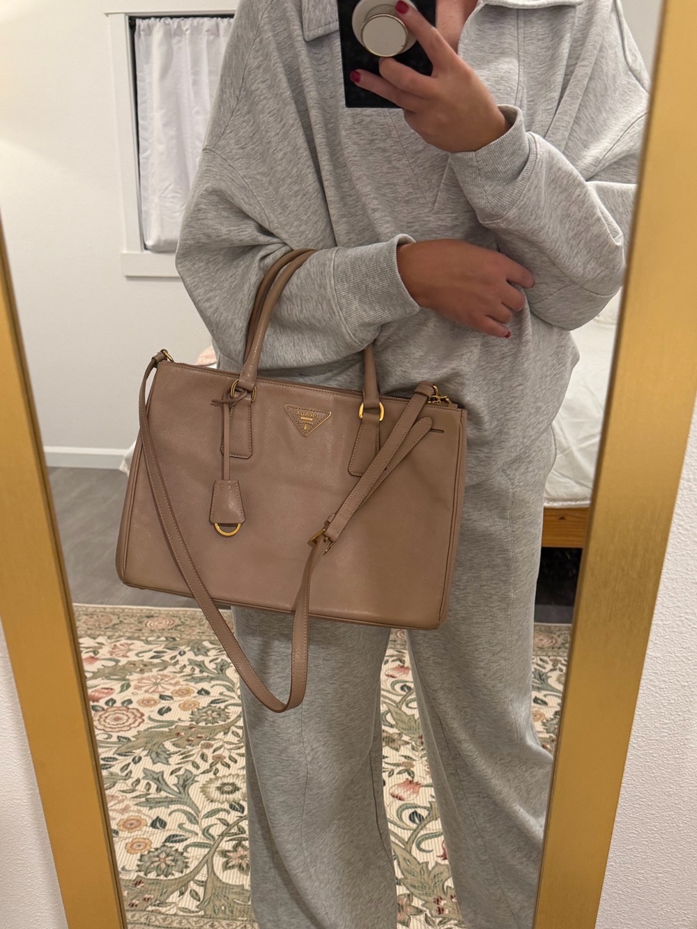 Prada Taupe Saffiano Satchel with Gold Hardware - Picture 8 of 8